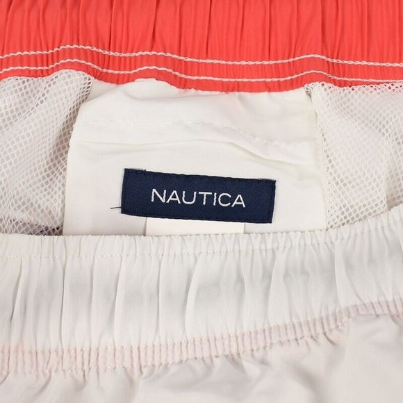 NAUTICA Mens Seaside Red COLORBLOCK Swim Trunks Shorts LARGE NWT - Picture 2 of 2